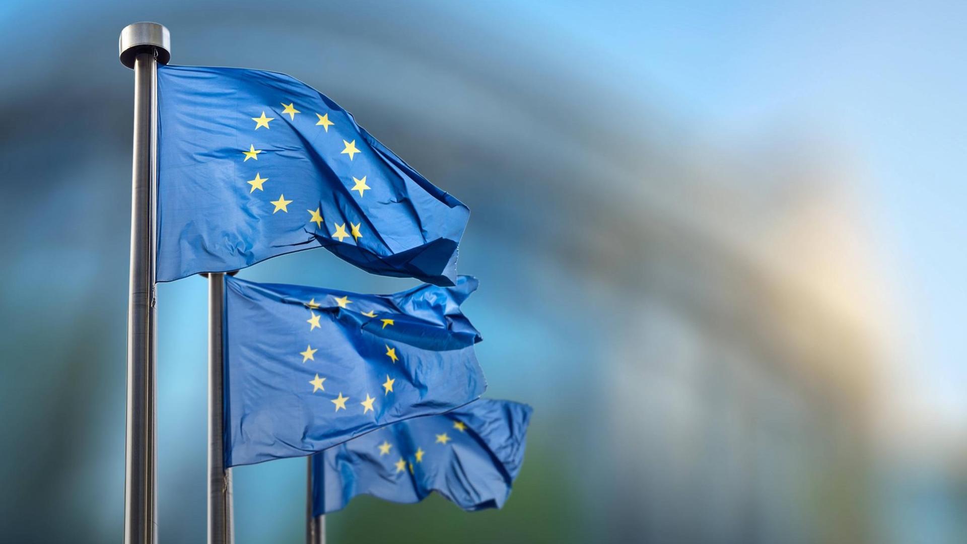 Drei EU-Flaggen im Wind