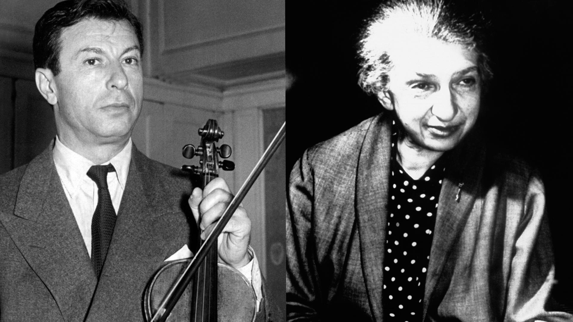 Historische Fotografien des amerikanischen Violin-Virtuosen Nathan Milstein (l) und der Schweizer Pianistin Clara Haskil 