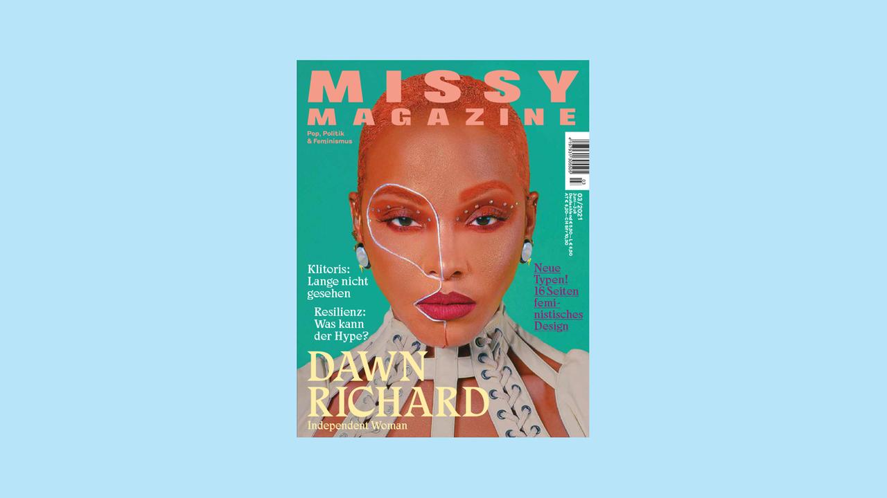 Cover des aktuellen Missy Magazines vor hellblauem Hintergrund
