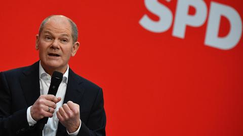 Bundesfinanzminister und SPD-Kanzlerkandidat Olaf Scholz auf dem SPD-Parteitag am 7. Februar 2021