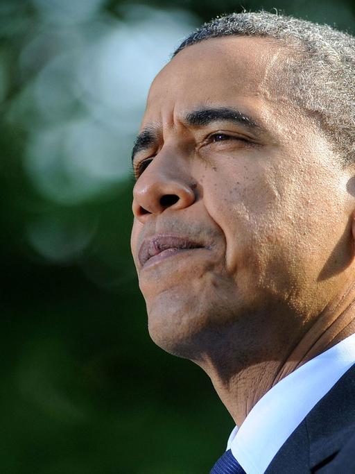 US-Präsident Barack Obama hält eine Rede im Rosengarten des Weißen Hauses in Washington.