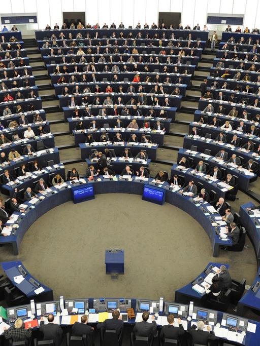 Blick von oben ins EU-Parlament