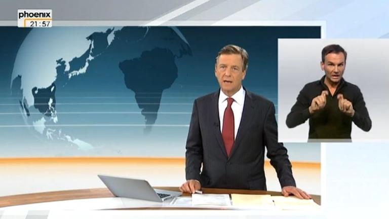 So sieht eine Nachrichten-Sendung mit Gebärden-Sprache aus (Bild: Screenshot ZDF Mediathek)