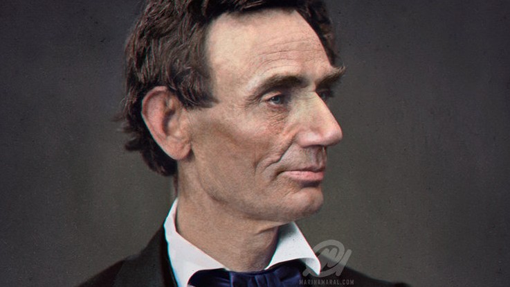 US-Präsident Abraham Lincoln (1809 bis 1865). Das Foto wurde von der Künstlerin Marina Amaral koloriert.