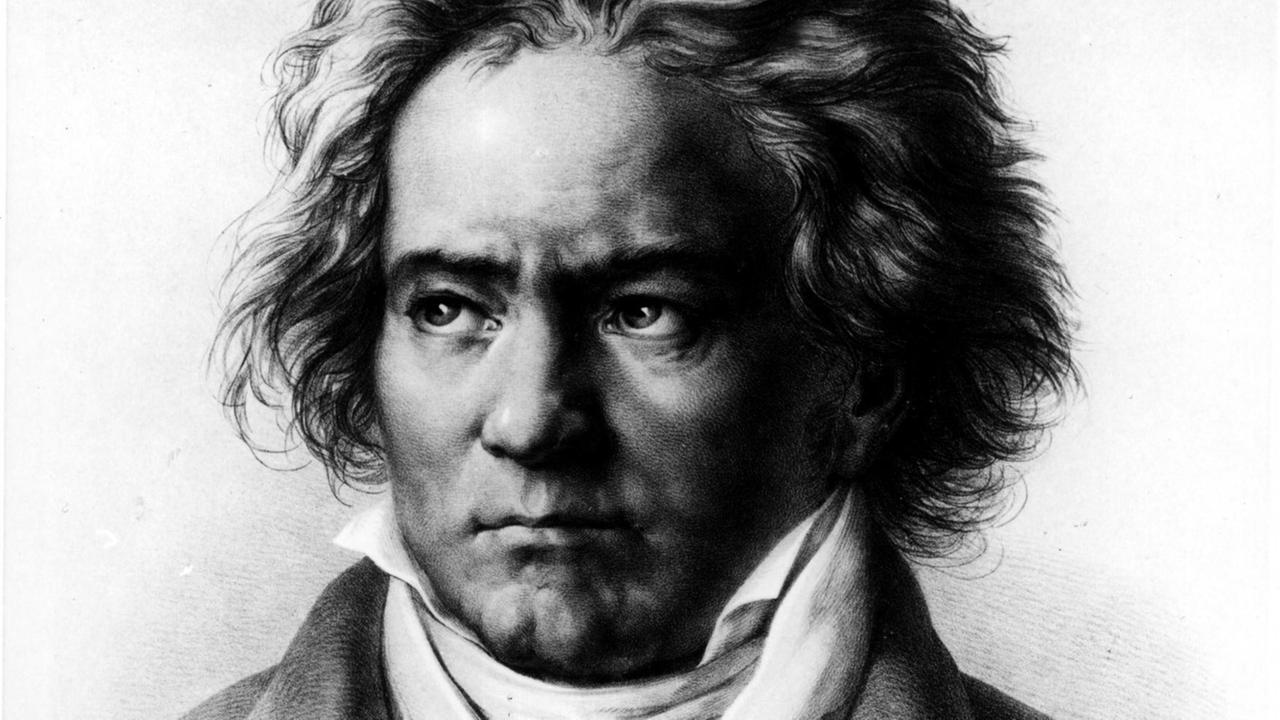 Zusehen ist der Komponist Ludwig van Beethoven. Das Porträt wurde von August von Klöber angefertigt.