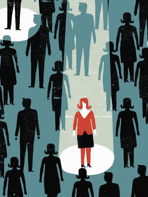 Illustration einer Menschenmenge in der einige wenige Personen im Scheinwerferlicht stehen.