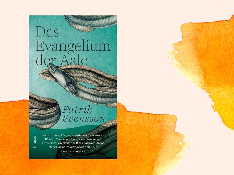 Cover des Buchs "Das Evangelium der Aale" von Patrik Svensson vor einem orangfarbenen Aquarellhintergrund.