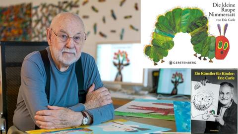 Der Künstler Eric Carle und 2 Buchcover