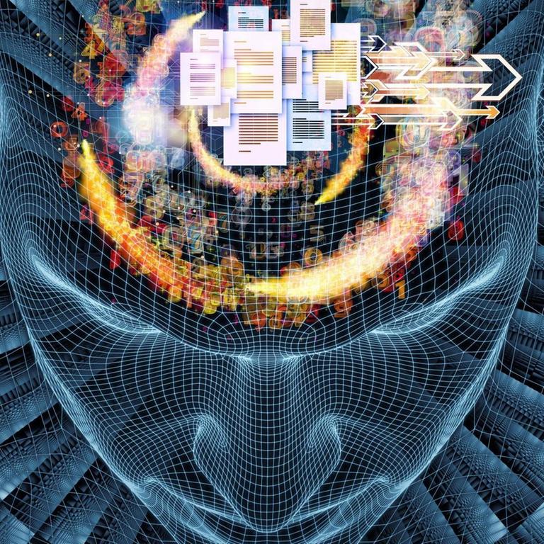 Blick von oben auf ein digitales Gehirn