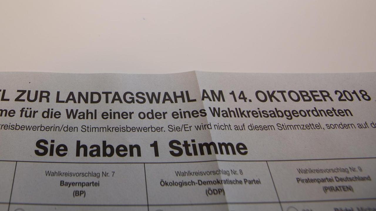 Stimmzettel für die Landtagswahl in Bayern am 14.10.2018