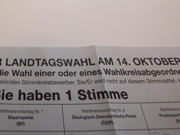Stimmzettel für die Landtagswahl in Bayern am 14.10.2018