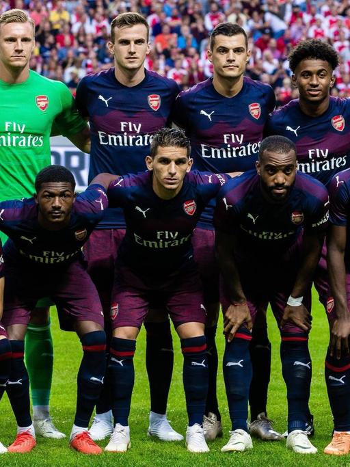 Die Startelf des FC Arsenal am 4. August 2018 vor einem Spiel gegen Lazio Rom.