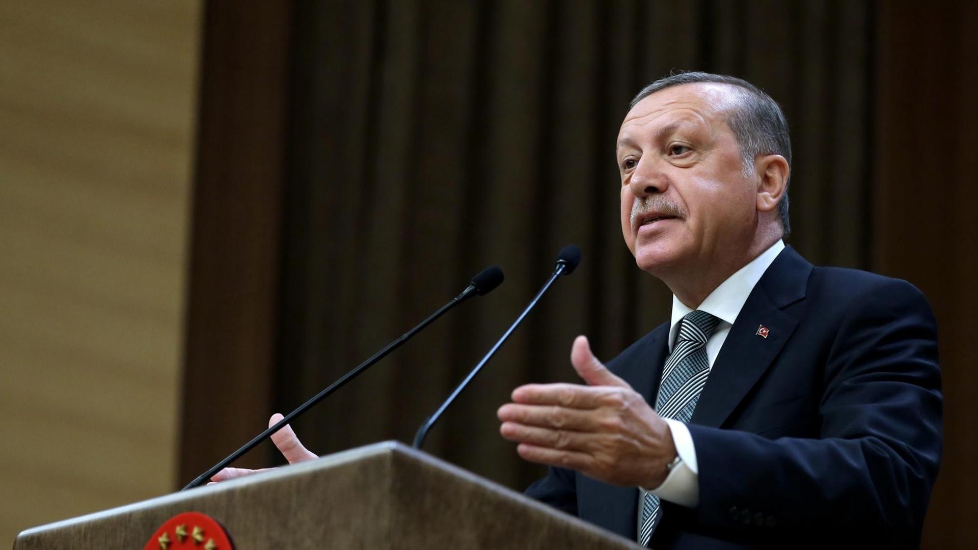 Der türkische Präsident Erdogan während einer Rede im Präsidentenpalast am 5.5.2016.