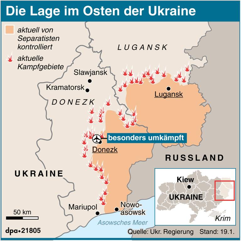 Die aktuelle Lage in der Ukraine - eine Übersichtskarte.