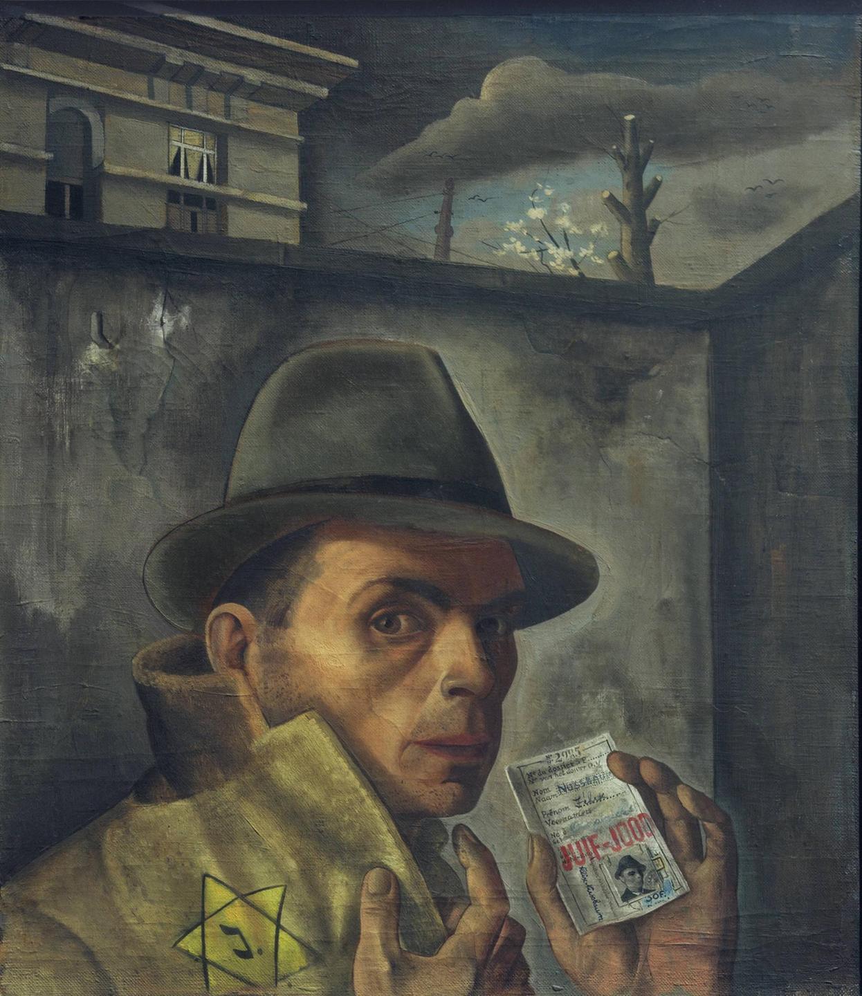 Das letzte Selbstporträt von Felix Nussbaum (1943, Öl auf Leinwand, 56 × 49 cm. Sammlung der Niedersächsischen Sparkassenstiftung).
