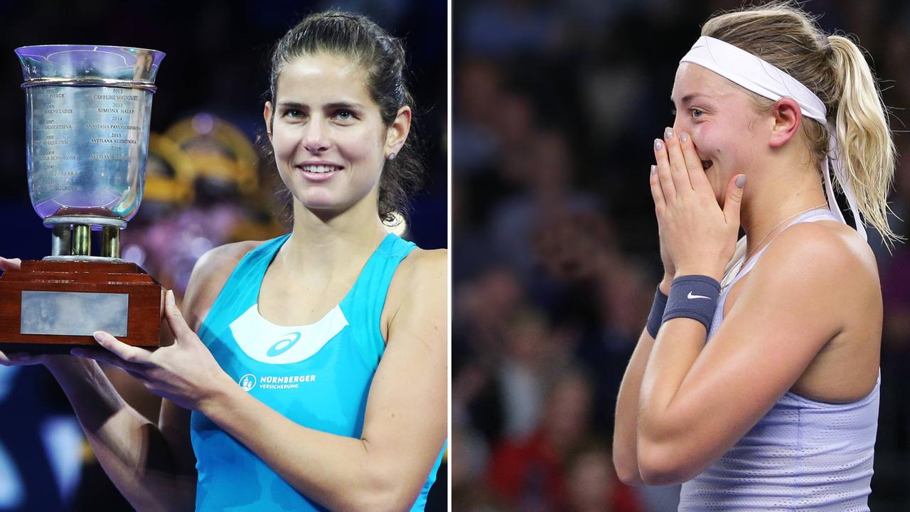 Strahlende Siegerinnen: Julia Görges beim WTA-Turnier in Moskau (links) und Carina Witthöft in Luxemburg.