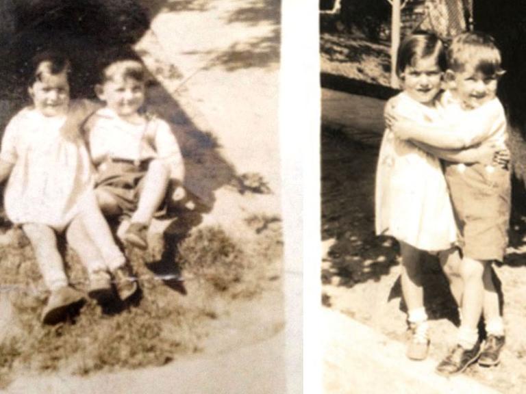 Die zwei Bilder zeigen den Schriftsteller Eric Carle (r), Autor von "Die kleine Raupe Nimmersatt", und seine Freundin Florence im Jahr 1932 in Syracuse, USA. Die Kinderbuchlegende hat seine Freundin aus Kindertagen nach 82 Jahren wiedergefunden.