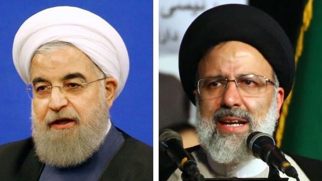 Irans aktueller Präsident Hassan Ruhani links im Bild. Rechts von ihm sein Herausforderer Seyed Ebrahim Raisi.