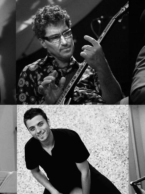 Sechs Porträts von Musikern, die beim Bandprojekt Lunattack spielen