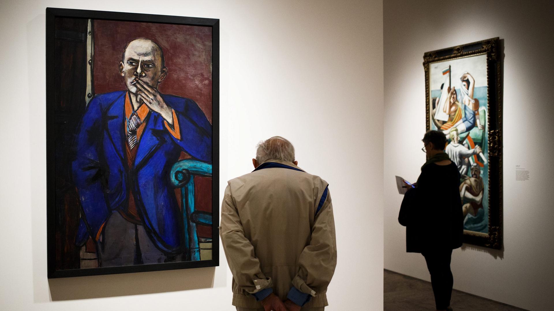 "Selbstporträt im blauen Jackett" in der Ausstellung "Max Beckmann in New York" im Metropolitian Museum of Art in New York.