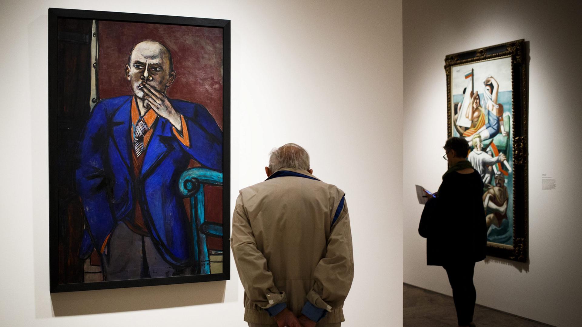 "Selbstporträt im blauen Jackett" in Der Ausstellung "Max Beckmann in New York" im Metropolitian Museum of Art in New York.
