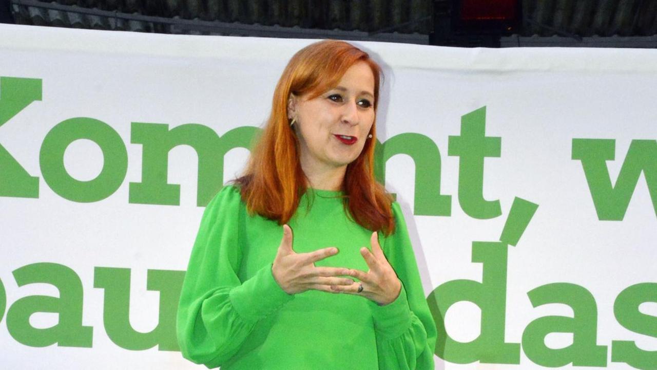 Die Grünen-Politikerin Franziska Schubert bei einer Wahlkampfveranstaltung im Stadthallengarten. Görlitz, 19.05.2019