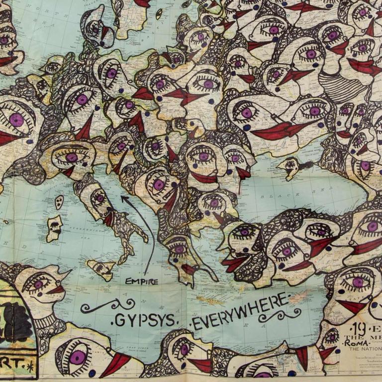 Das Bild "Back To The Future! Safe European Home" von Damian Le Bas zeigt eine Europakarte vn 1938, die der Künstler übermalt hat.