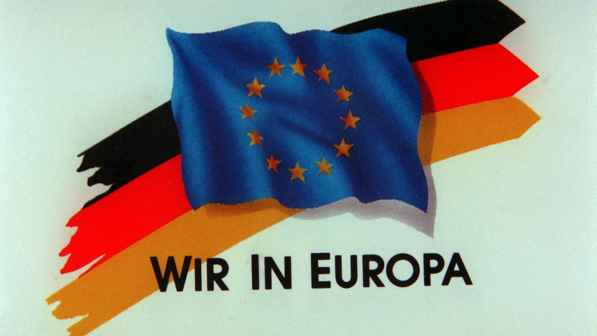 "Wir in Europa": Dieses Bild symbolisiert den am 1. Januar 1993 in Kraft getretenen Europäischen Binnenmarkt. Mit dem Wegfall der Zollschranken gingen auch Erleichterungen im Reiseverkehr und im Handel einher.