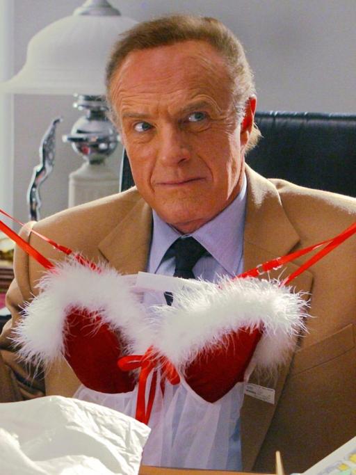 Der Verleger Walter (James Caan) hält in dem neuen Kinofilm "Buddy - Der Weihnachtself" ein Geschenk der besonderen Art in Händen (Szenenfoto).