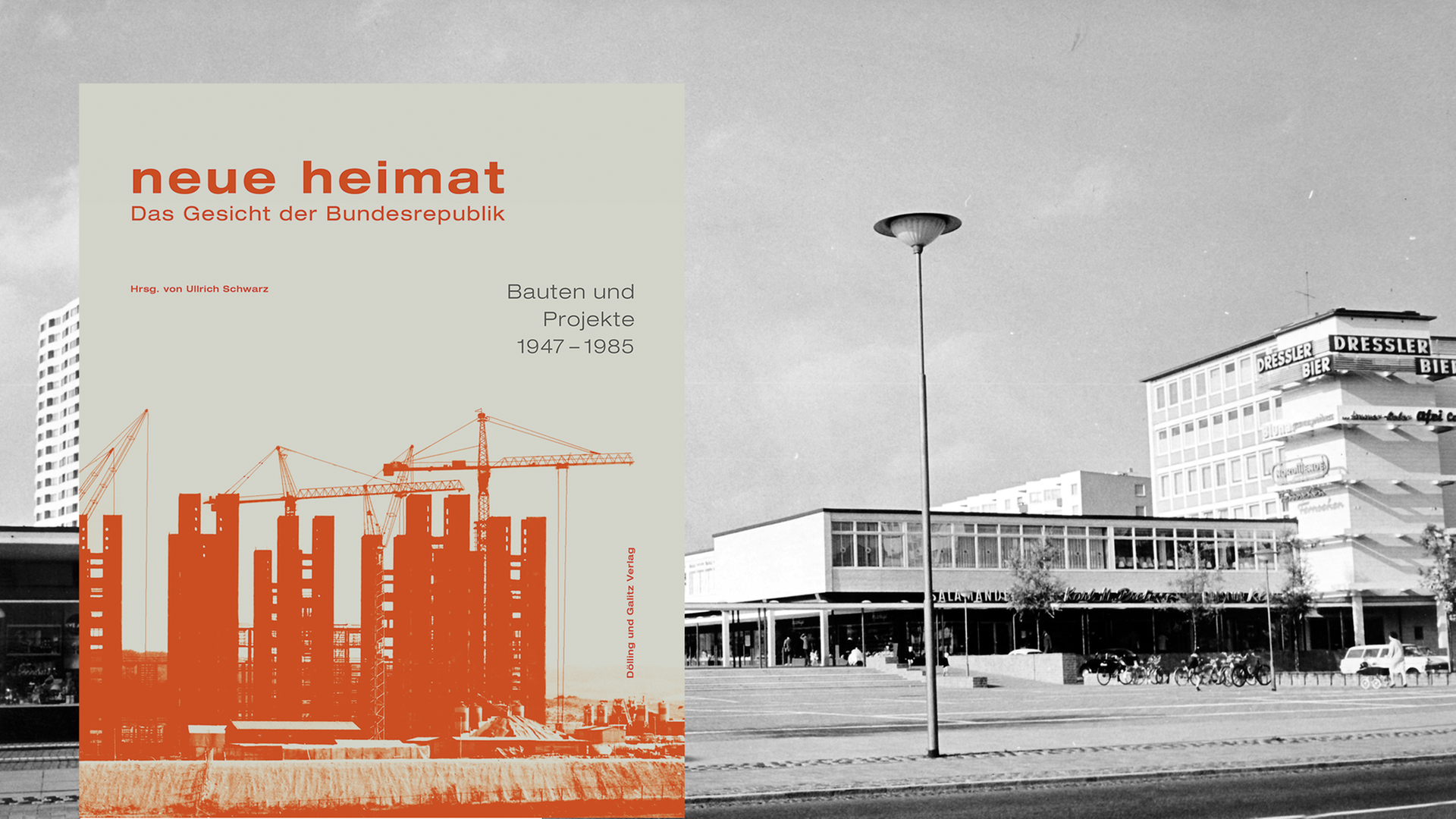 Im Vordergrund ist das Cover des Buches "Neue Heimat. Das Gesicht der Bundesrepublik" zu sehen.