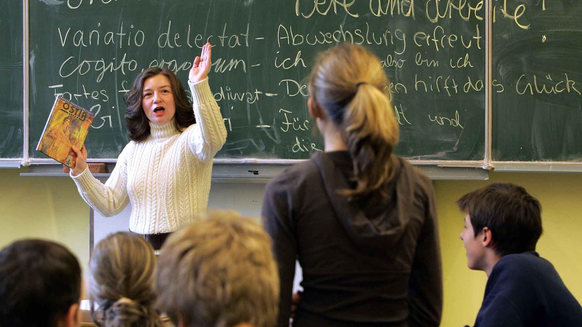 Die Lehrerin Dr. Silvia Schischwani unterichtet in einer 8. Klasse.