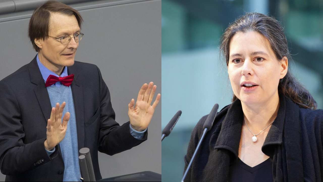 Die SPD-Politiker Karl Lauterbach und Nina Scheer in Portraits nebeneinander