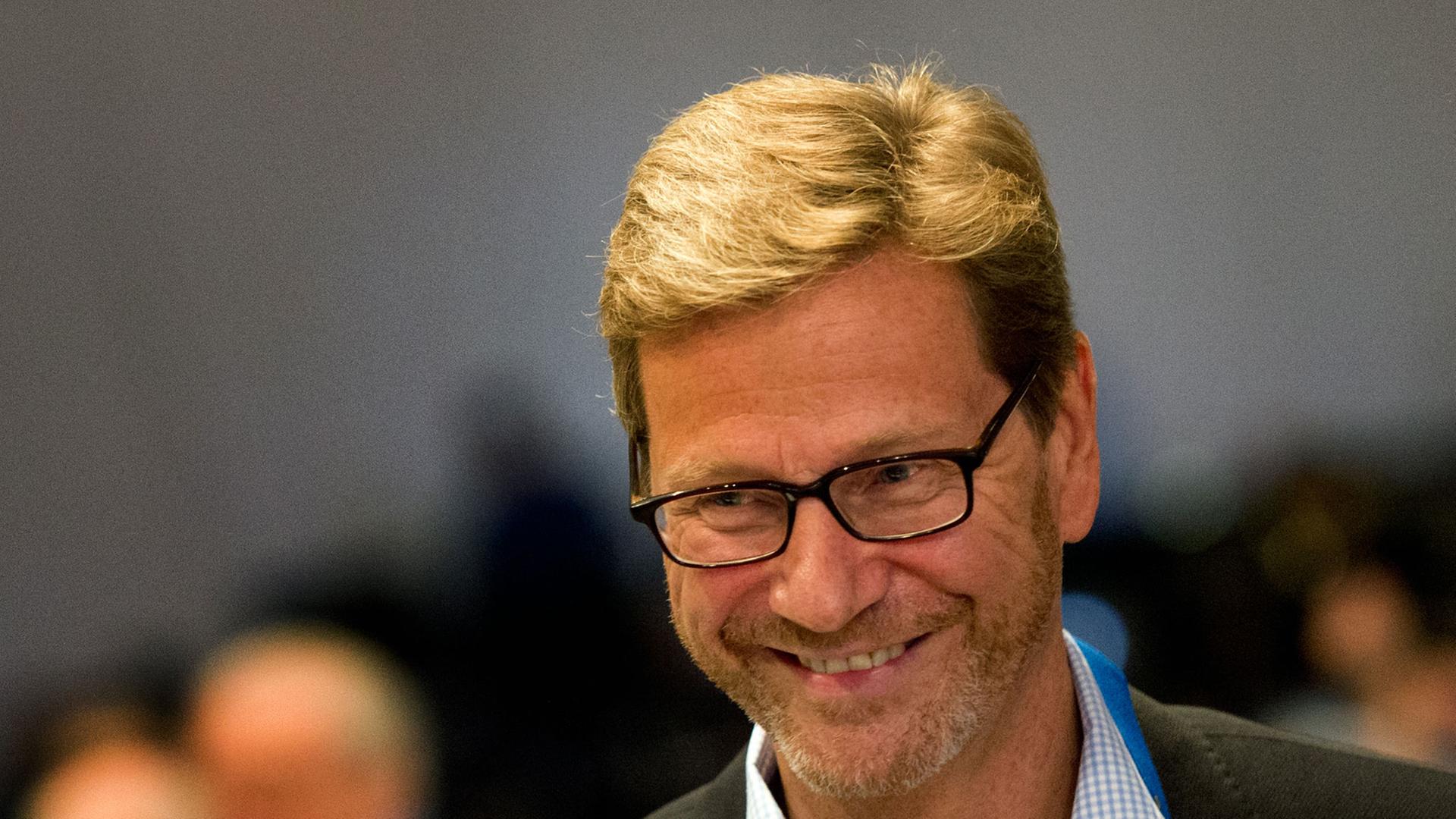 Der ehemalige Bundesvorsitzende der FDP und frühere Bundesaußenminister Guido Westerwelle im Mai 2014 beim Bundesparteitag in Dresden.