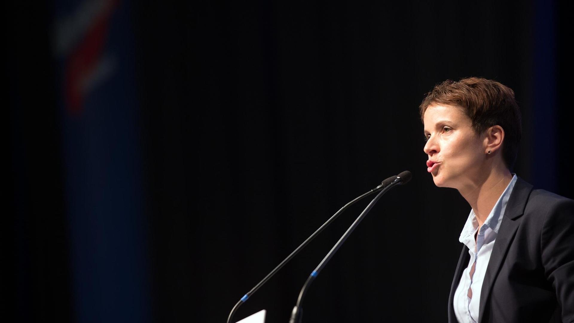 Die Afd-Vorsitzende Frauke Petry spricht am 04.07.2015 in Essen beim Parteitag der AfD.