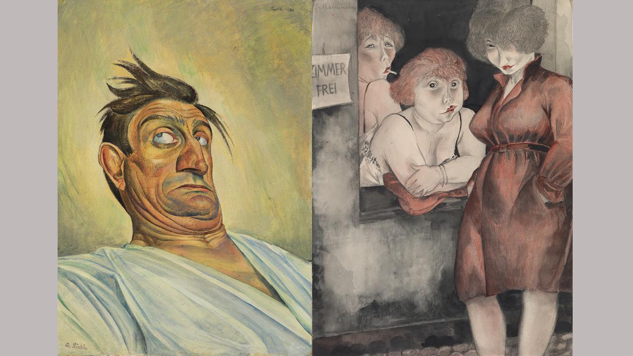 Collage von "The Acrobat Schulz V" von Albert Birkle (1900-1986) (l.) und "Brüderstraße (Free Room)" von Jeanne Mammen (1890-1976)