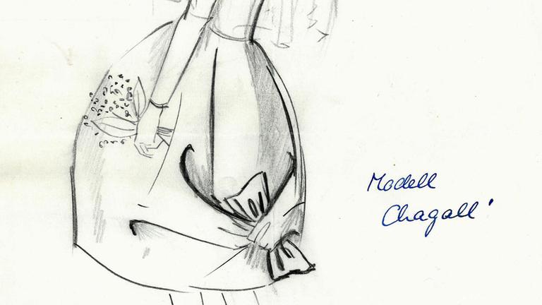 Detail der Zeichnung eines Hochzeitskleids, 1959