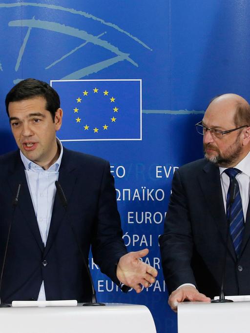 Griechenlands Regierungschef Tsipras und der Präsident des Europaparlaments, Schulz.
