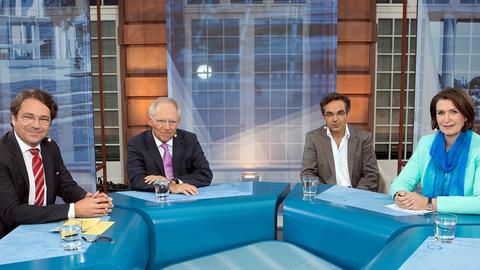 Stephan Detjen (Deutschlandfunk), Dr. Wolfgang Schäuble, Dr. Navid Kermani, Michaela Kolster (phoenix) (v.l.n.r.)