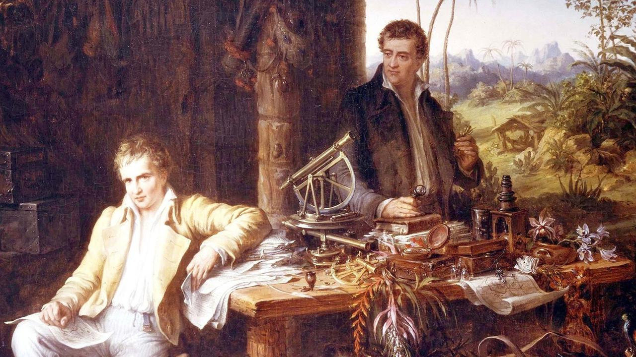 Ein Gemälde, das Alexander von Humboldt und den Botaniker Aimé Bonpland zeigt.