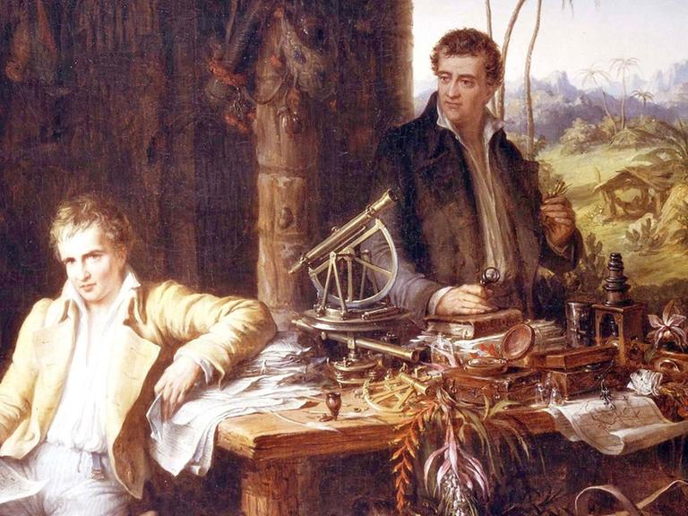Ein Gemälde, das Alexander von Humboldt und den Botaniker Aimé Bonpland zeigt.