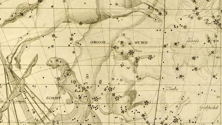 Der Große und – oberhalb des Einhorns – Kleine Hund in einer historischen Darstellung Der Große und – oberhalb des Einhorns – Kleine Hund in einer historischen Darstellung
