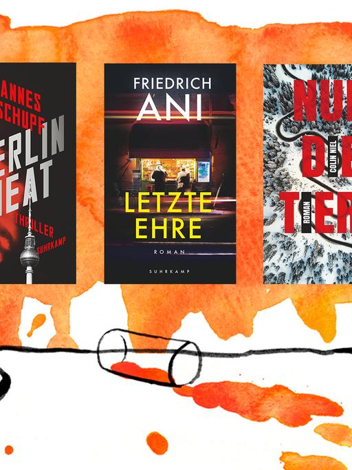 Die Cover der Top drei der Krimibestenliste: Johannes Groschupfs "Berlin Heat", Friedrich Anis "Letzte Ehre" und Colin Niels "Nur die Tiere" 