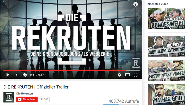Screenshot des YouTube-Trailers zur Bundeswehr-Serie "Die Rekruten"