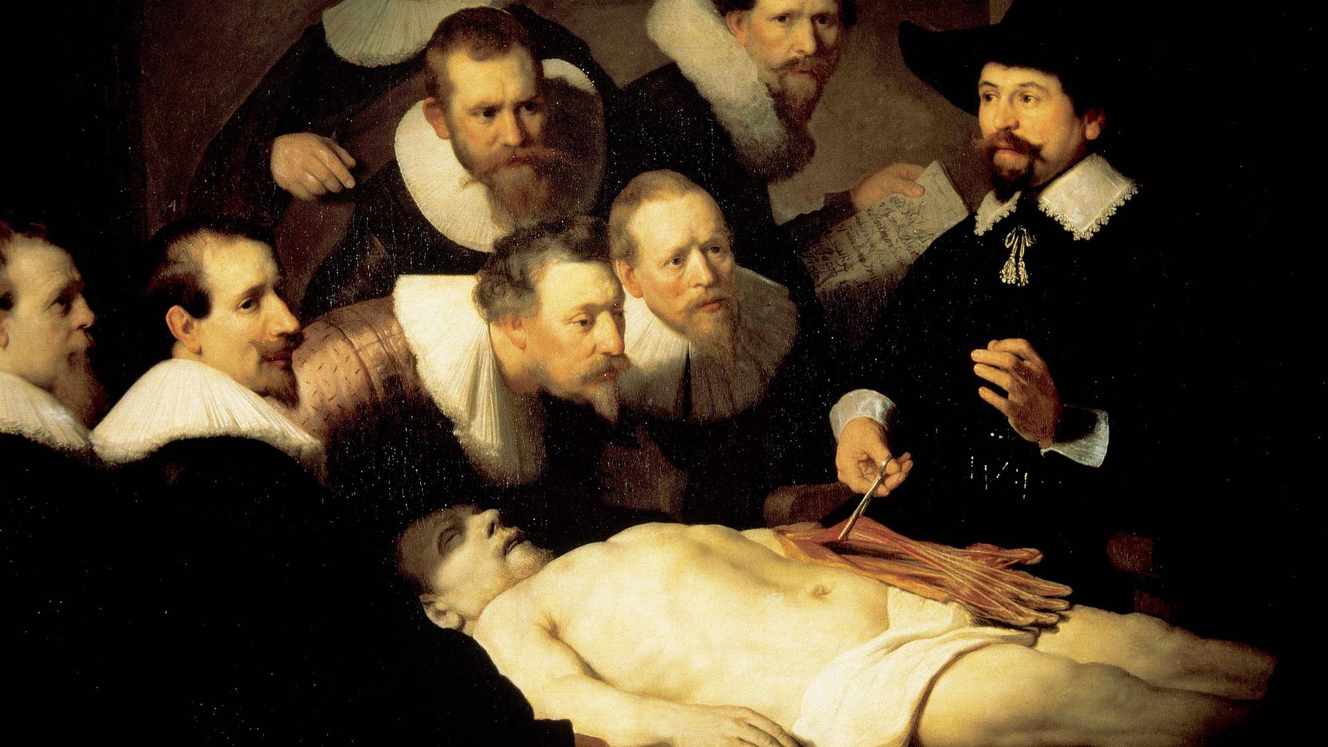 Ausschnitt aus dem Rembrandt-Gemälde Die Anatomiestunde des Dr. Tulp.