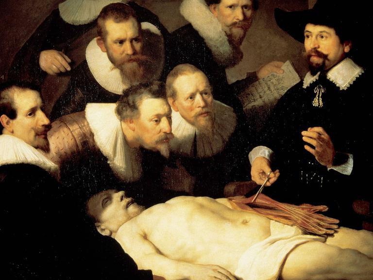 Ausschnitt aus dem Rembrandt-Gemälde Die Anatomiestunde des Dr. Tulp.