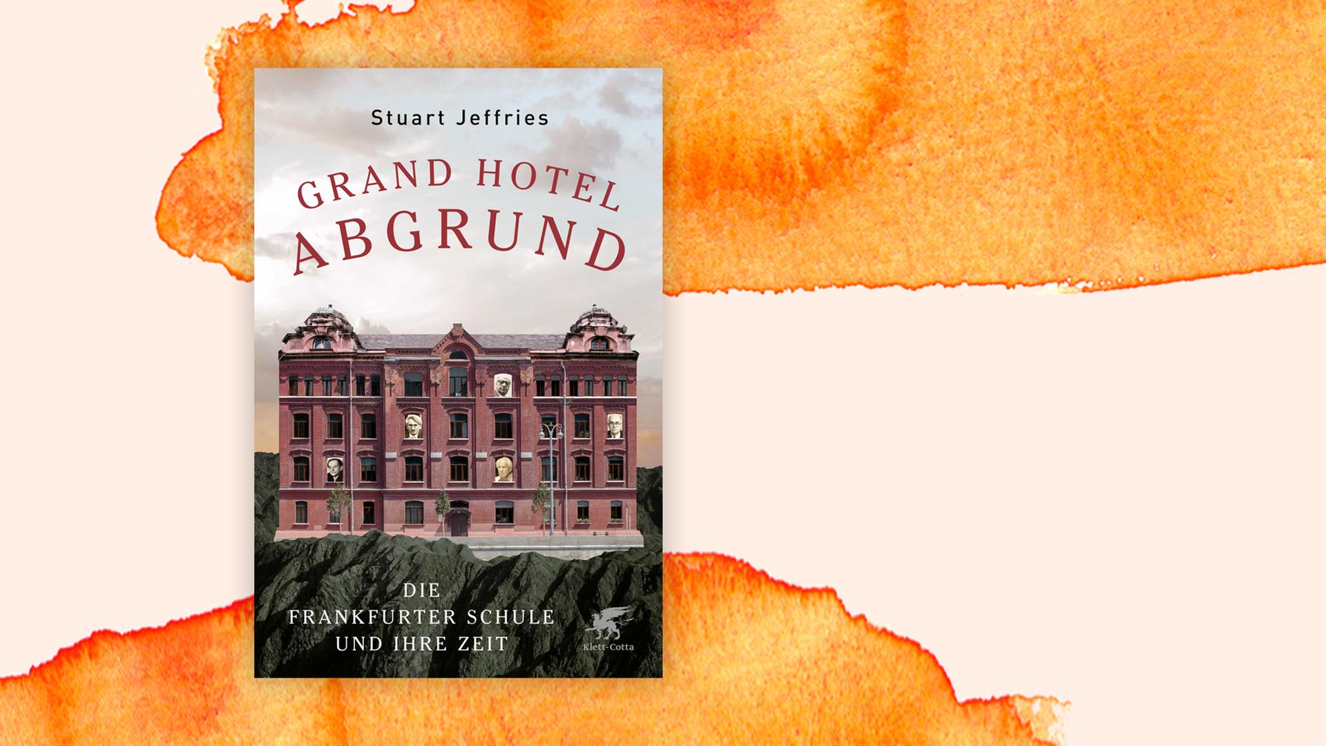 Das Bild zeigt das Cover des Buches "Grand Hotel Abgrund" vor einem aquarellierten Hintergrund.