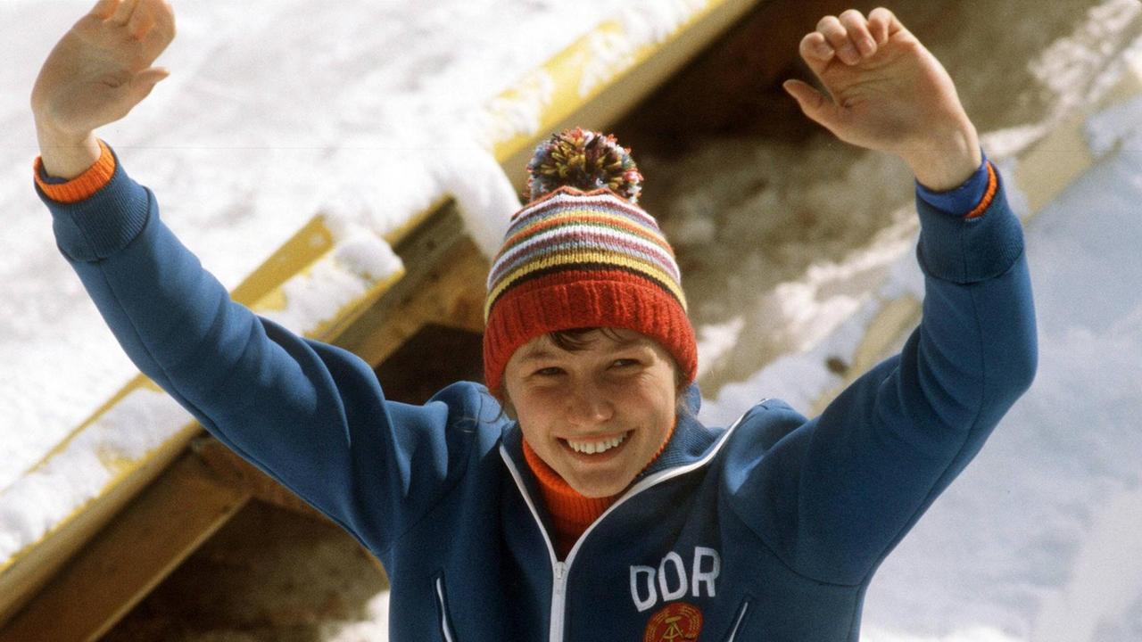 DDR-Eisschnellläuferin Karin Enke bei den Olympischen Spielen 1980 in Lake Placid
