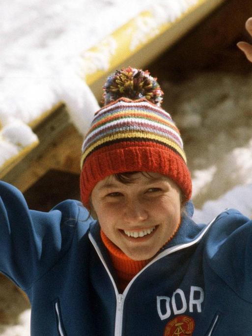 DDR-Eisschnellläuferin Karin Enke bei den Olympischen Spielen 1980 in Lake Placid