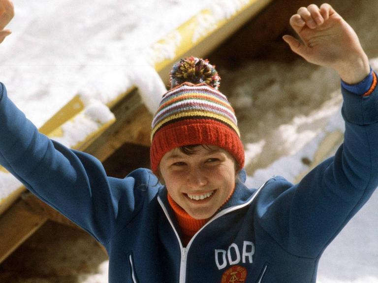 DDR-Eisschnellläuferin Karin Enke bei den Olympischen Spielen 1980 in Lake Placid