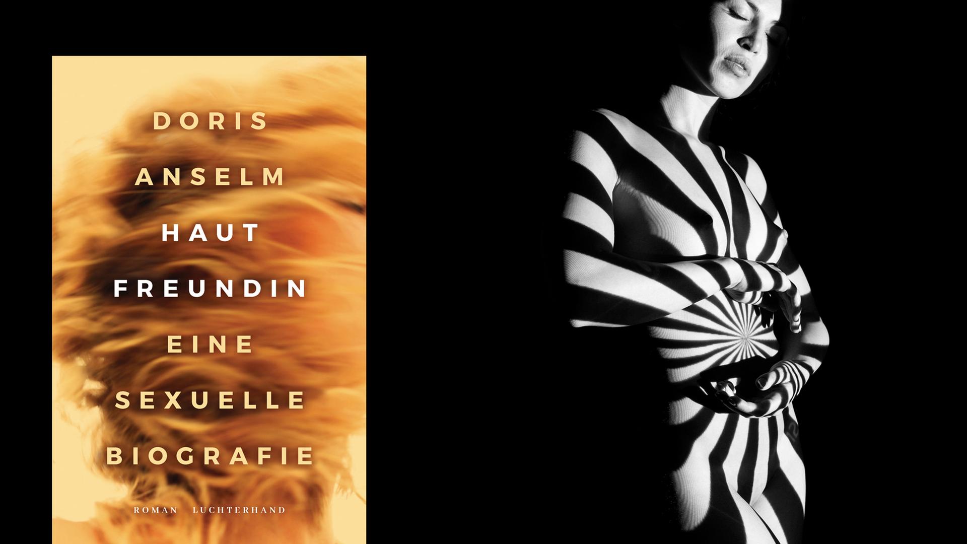 Im Vordergrund: Das Cover des Buches. Im Hintergrund: Zebrastreifen aus Licht über dem Körper einer Frau.